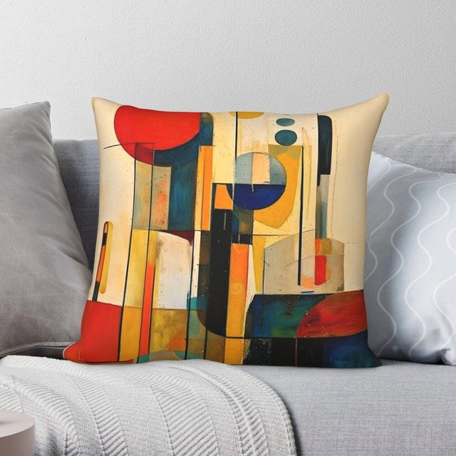Dekorativer Kissenbezug von Outerwear Threads in Erdton mit geometrischem modernistischem Design, Materialmix aus Polyester, Leinen und Samt, B/B: 66 x 66 cm, Mehrfarbig - Bild 1