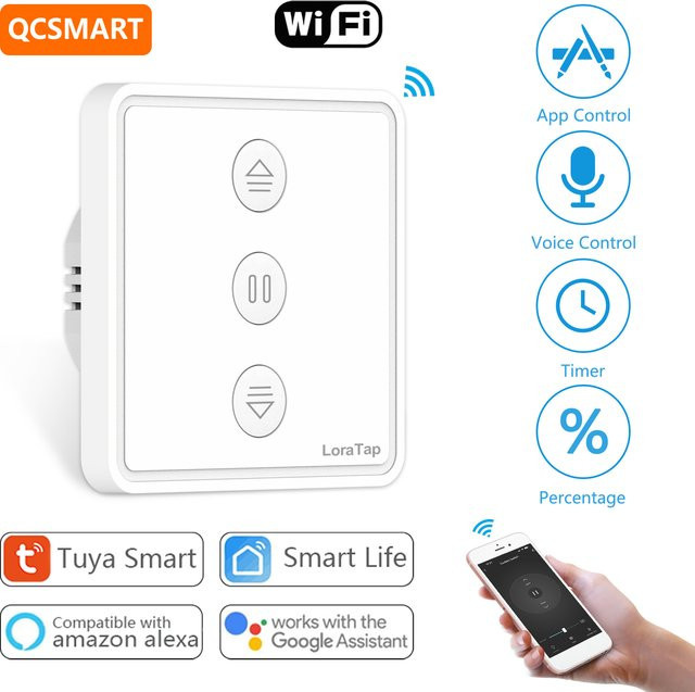 LoraTap Tuya Smart Life Elektrischer Vorhangmotor mit Druckschalter zur Prozentsatzsteuerung für Home Assistant und Alexa, Weiß - Bild 1