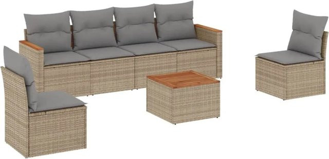 vidaXL 7-tlg Garten-Sofagarnitur aus Poly-Rattan mit Kissen in Beige - Bild 1