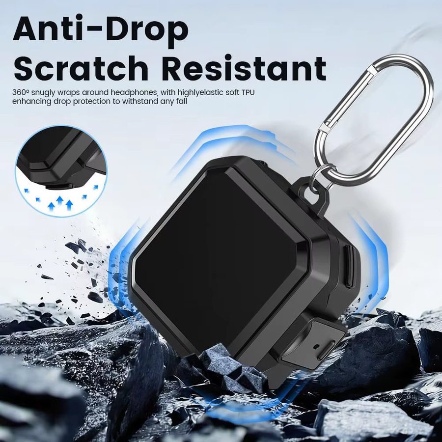 Stoßfeste Schutzhülle für Samsung Galaxy Buds 4 und Buds 4 Pro inklusive Schlüsselanhänger und Reinigungsset in Schwarz und Lila - Bild 4