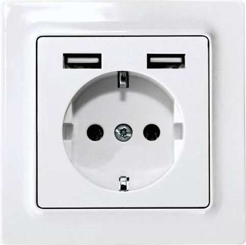 Eltako DSS55E+2xUSBA-pm Unterputz-Steckdose mit 2x USB-A Anschlüssen in Weiß mit Schraubbefestigung - Bild 1