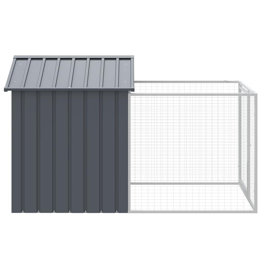 vidaXL Hundehütte mit Auslauf aus verzinktem Stahl in Anthrazit, B/T/H: 201 x 117 x 123 cm - Bild 3