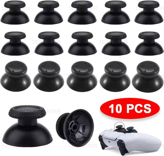 TECTINTER 10er Set Ersatz Thumbsticks in Schwarz für PS5, PS4, PS3, PS2, Xbox One sowie Xbox Series X und S als Analog Joystick Caps Reparatur Set - Bild 1