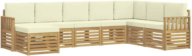 vidaXL Outdoor-Sofagarnitur 8-teilig in L-Form aus Akazienholz mit Polstern, Weiß und Beige, B: 306 cm, T: 187,5 cm, H: 73 cm - Bild 1
