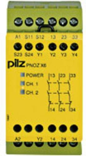 PILZ Sicherheitsschaltgerät PNOZ X6 24VAC 24VDC 3n/o 3 Schließer, Gelb, B: 45 mm, H: 87 mm, T: 121 mm - Bild 1