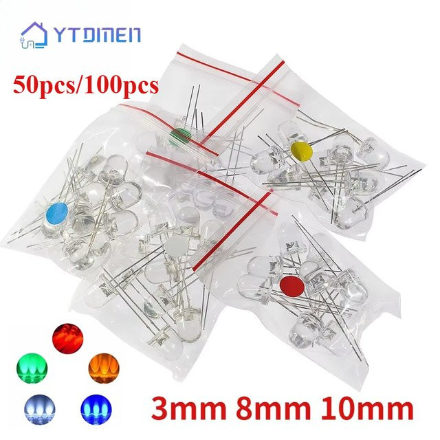 Mehrfarbiges LED-Dioden-Set mit 5 Farben in Rot, Grün, Blau, Gelb und Weiß, transparent, Durchmesser: 3 mm, 8 mm und 10 mm - Bild 1