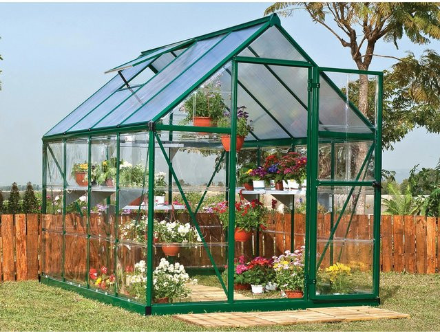 Palram Canopia Hybrid Gewächshaus mit Fundamentrahmen aus Polycarbonat, Grün, L 250 cm x B 185 cm x H 209 cm - Bild 1