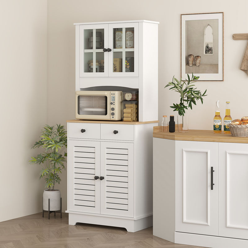 Aosom Küchenschrank HOMCOM als moderner Hochschrank und Buffetschrank mit Glasfronten und verstellbaren Ablagen, Farbe: Weiß, B/T/H: 68 x 39,5 x 170 cm - Bild 2