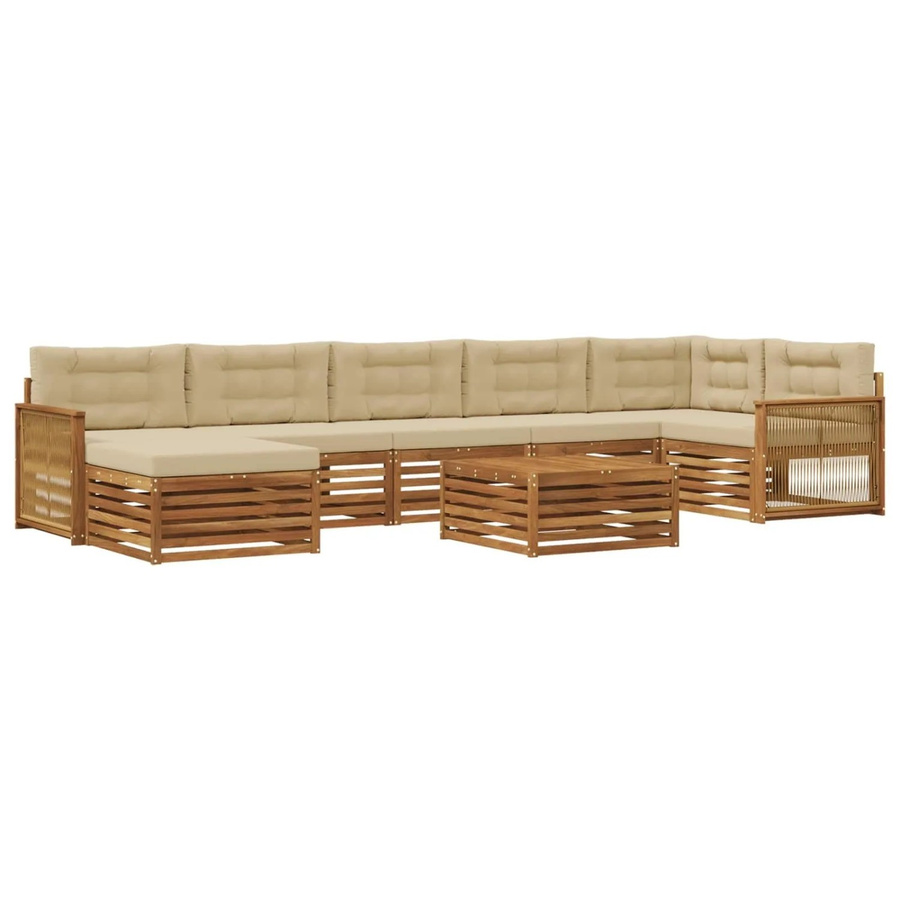 vidaXL Outdoor-Sofagarnitur in U-Form aus Akazienholz mit 8 Kissen in Natur und Beige - Bild 2