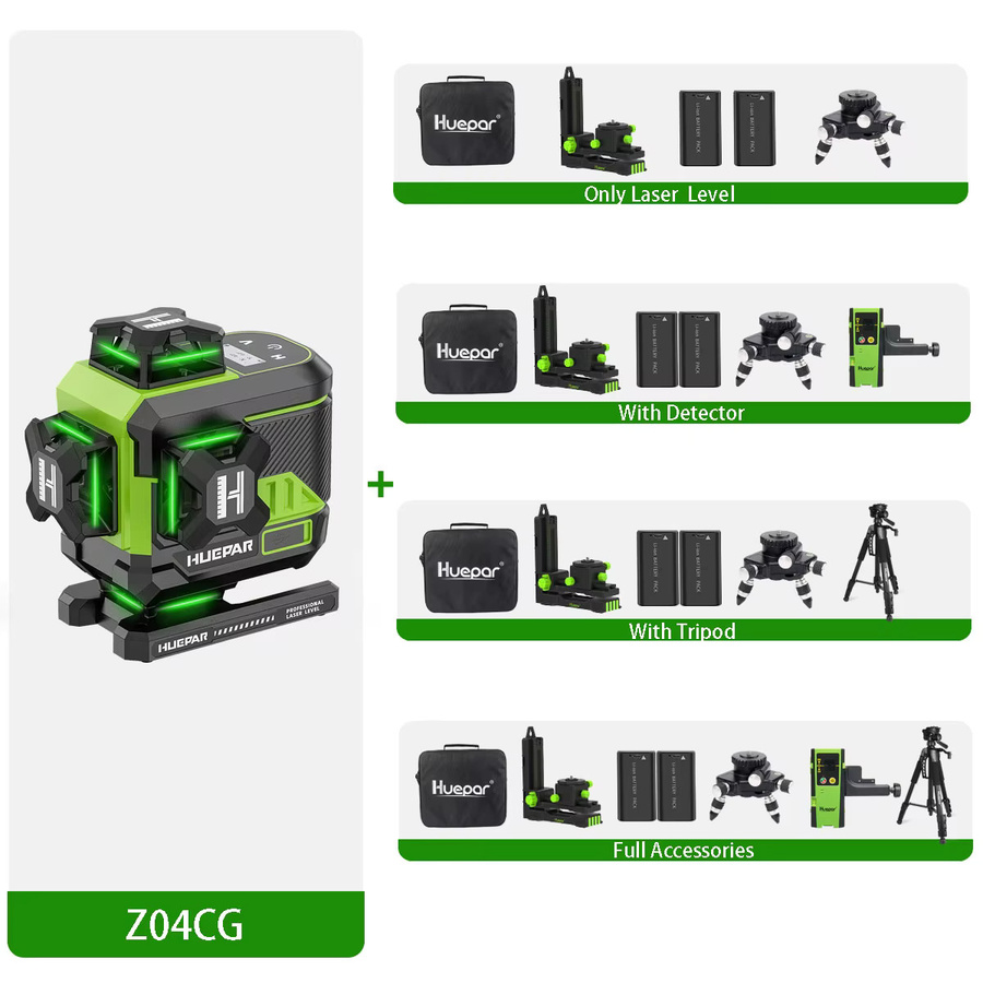 Huepar 4D 16 Linien Laser Level Z04CG Selbstnivellierender Grüner Kreuzlinien Laser Level mit Fernbedienung, Stativ, Detektor und 2 Akkus - Bild 6