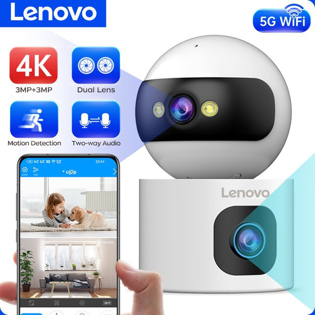 Lenovo Smart Home IP Kamera mit Dual-Objektiv, 6MP HD Video Überwachung, 5G WiFi und Auto Tracking in Weiß - Bild 1