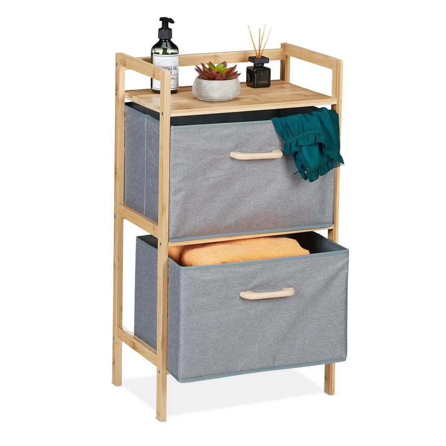 Relaxdays Badregal aus Bambus Natur mit 2 grauen Wäschekörben, B/T/H: 76 x 43 x 27 cm - Bild 2