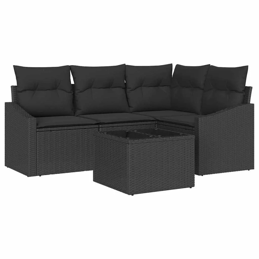 vidaXL Gartensofa-Set aus Poly-Rattan in Schwarz mit 5 Kissen, L-Form Lounge-Set für Garten und Terrasse inklusive Couchtisch - Bild 2