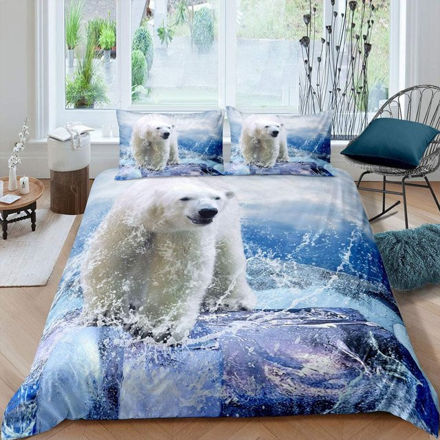 Bettwäsche-Set mit Eisbär-Motiv von Binchi Outdoor Product in Blau, bestehend aus Bettbezug und Kissenbezug aus Mikrofaser für Kinder, Breite: 140 cm, Höhe: 210 cm - Bild 1