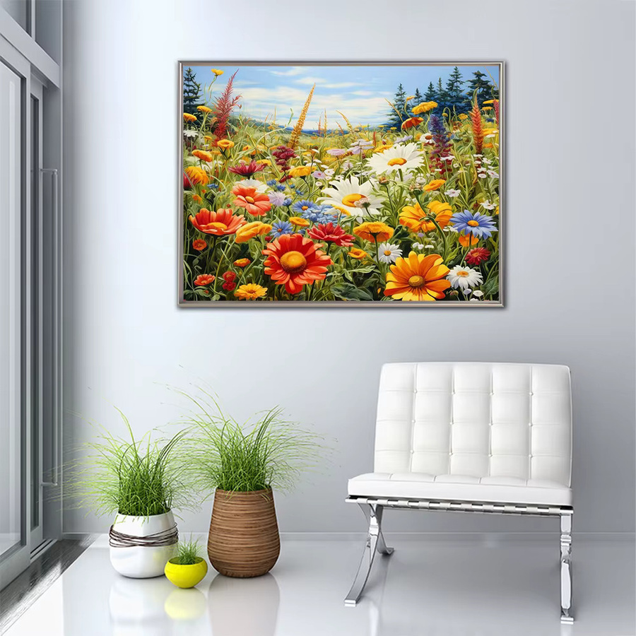 Momoart Blumen-Diamant-Stickerei DIY Landschaft Mosaik-Bastelset mit runden Steinen in Multicolour - Bild 3