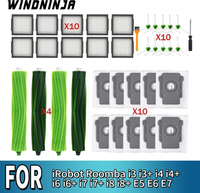 Ersatzteil-Set für iRobot Roomba i3 i4 i6 i7 i8 E5 E6 E7 inklusive Staubbeutel, HEPA-Filter und Hauptrollenbürste - Bild 1