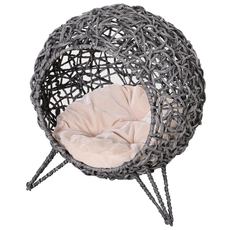 PawHut Katzenkorb aus Rattan in Silbergrau mit erhöhtem Boden B/H/L: 52 x 58 x 52 cm - Bild 2