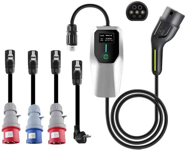 Junsun EV Ladegerät Typ 2 mit 4 Adaptern und 5 Meter Kabel für 3kW bis 22kW - Bild 1