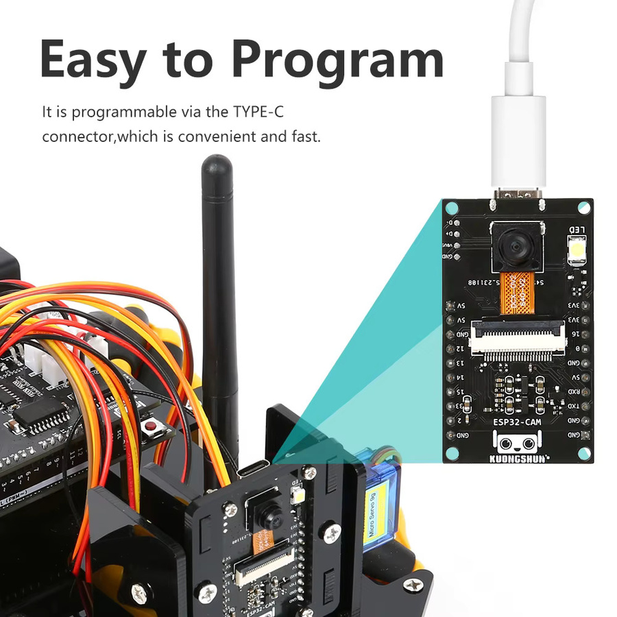 KUONGSHUN ESP32 Cam 328P Roboter Kit mit Kamera und Wi-Fi/Bluetooth für Arduino Open Source Development Board Robotics Starter Kit - Bild 5
