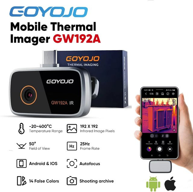 GOYOJO GW192A Wärmebildkamera für iPhone und Android, Infrarot-Wärmebildgerät für Inspektion und Reparatur, Schwarz - Bild 1