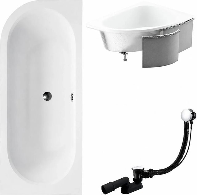 KOLMAN Eckbadewanne aus Acryl in Weiß, rechtsseitig mit Styroporverkleidung, Ablage und Anti-Rutsch-Funktion, B/T: 150 x 75 cm - Bild 1
