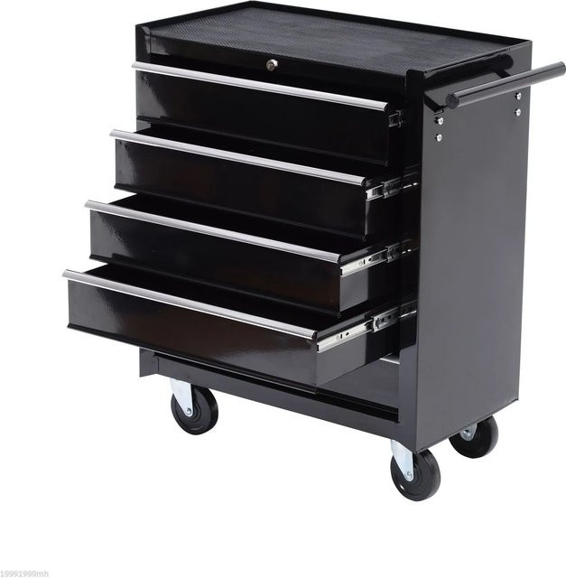 HOMCOM Werkstattwagen aus Stahl in Schwarz, abschließbarer Werkzeugwagen mit Arbeitsplatte und Rollen, H: 75,0 cm, B: 68,0 cm, T: 33,0 cm - Bild 1
