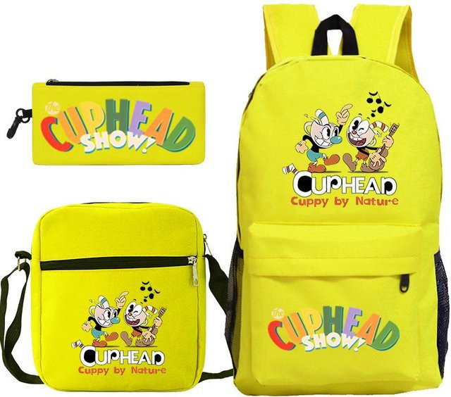 3-teiliges Schulrucksack-Set für Schüler in Gelb aus Oxford-Stoff mit Schultasche, Schultergurt und Federmäppchen - Bild 1