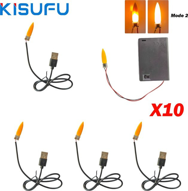 KISUFU LED-Feuerdocht mit 2200K Flammen-LED-Filament für LED-Kerzen, DIY-Zubehör mit 2-Pin, USB oder 3AA Batteriebox - Bild 1