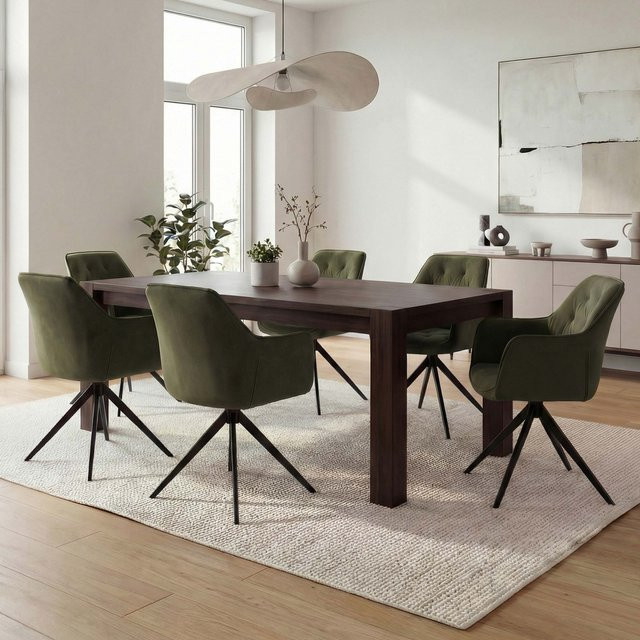 6er-Set Esszimmerstühle MCW-L80 Polsterstühle mit Armlehnen, drehbar, Metall und Stoff in Grün - Bild 1