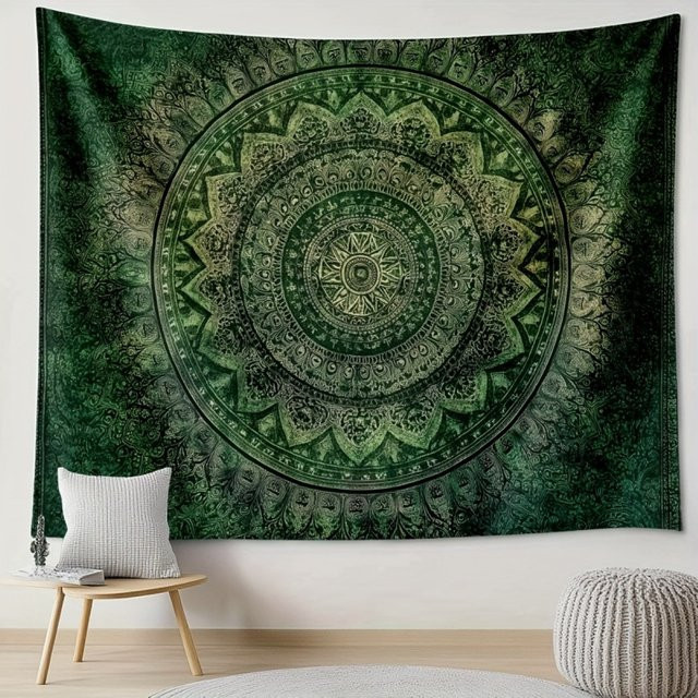 VIKAMA Boho Wandbehang mit grünem Mandala- und Blumenmuster als dekorative Wandkunst - Bild 1
