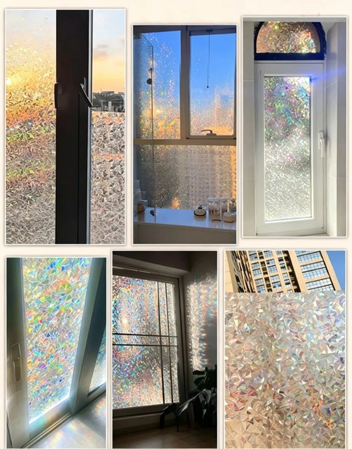 BUNPIG Regenbogen-Sichtschutzfolie Holographische 3D-Buntglasfolie in Multicolour, Statische Haftfolie für Zuhause und Büro - Bild 1