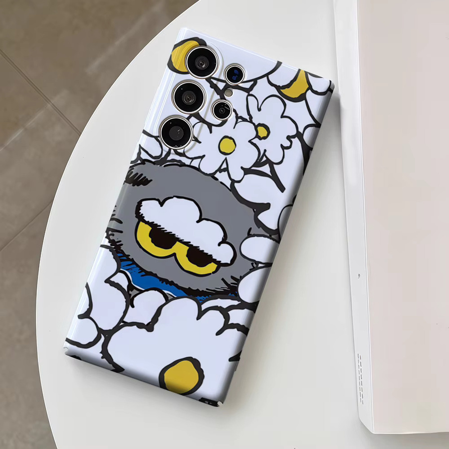 Graue Handyhülle mit Katzen-Blumen-Design für Samsung Galaxy S25 Ultra, S24 und S23 Ultra Plus, glänzende Doppelschicht-Rückabdeckung - Bild 3
