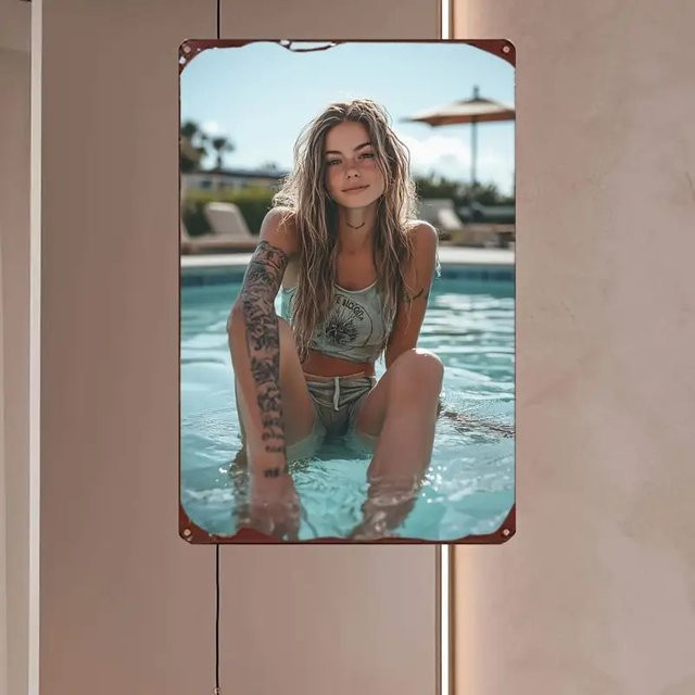 HELLOYOUNG Wandkunst aus Metall Tattoo-Mädchen-Poster in Mehrfarbig, Modernes Wandbild für Innen- und Außenbereich, B/H: 20 x 30 cm - Bild 1