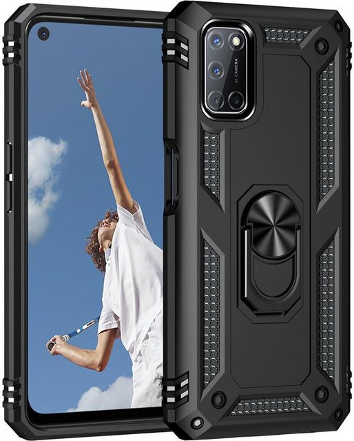 Fundas Stoßfeste Schutzhülle mit Ring-Ständer und Halterung für OPPO A52, A72 und A92 in Schwarz - Bild 1