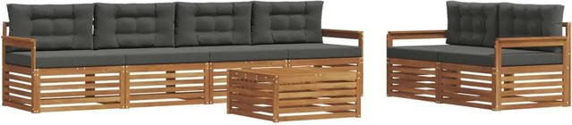 vidaXL Outdoor-Sofagarnitur 7-teilig aus massivem Akazienholz mit Kissen in Natur und Anthrazit - Bild 1