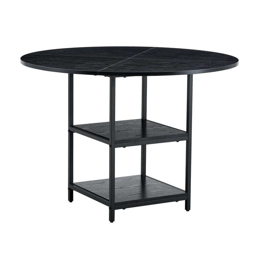 okwish Esstisch Rund mit doppelter Ablage aus MDF und Metallgestell in Nussbaum und Schwarz, B/T/H: 107 x 107 x 75 cm - Bild 2