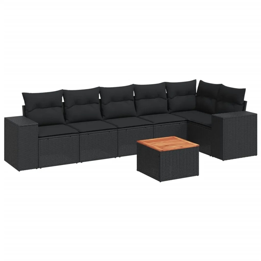 vidaXL 7-tlg Garten-Sofagarnitur in L-Form aus Polyrattan mit Kissen, Schwarz - Bild 2