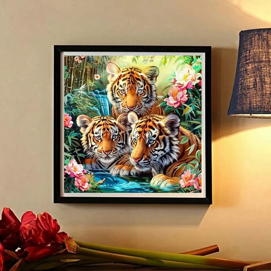 Potdemiel 5D Diamant Malerei Tiger Motiv als DIY Acryl Mosaik Set in Multicolor, runde Wanddekoration - Bild 2