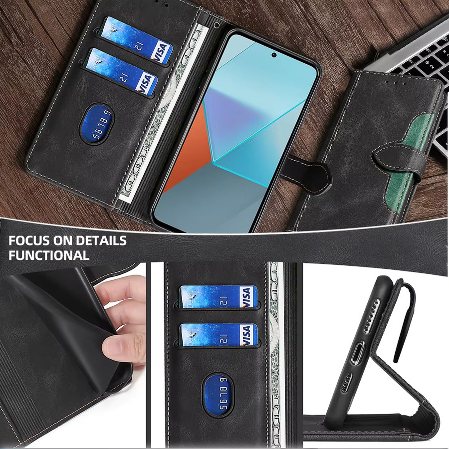 Business Magnet Schnalle Brieftasche Hülle aus Leder für Xiaomi Redmi Note 13, 13r Pro Plus, 13c 5G und 4G in Blau - Bild 3