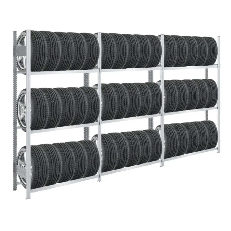 PROREGAL Tire Pro Reifenregal aus verzinktem Metall, 3 Ebenen, H x B x T: 200 x 300 x 43 cm, Silber - Bild 2