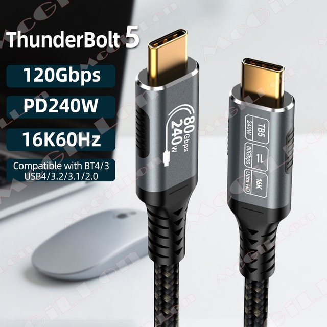 MCGILLON Thunderbolt 5 USB-C zu USB-C Kabel mit 120Gbps Datenübertragung und 240W Schnellladefunktion - Bild 1
