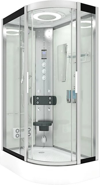 AquaVapore Duschkabine D60-70T3R als Duschtempel mit Sauna, Regendusche, Handbrause, Thermostat und LED-Beleuchtung, Farbe Weiß/Transparent, B: 120 cm, T: 80 cm - Bild 1