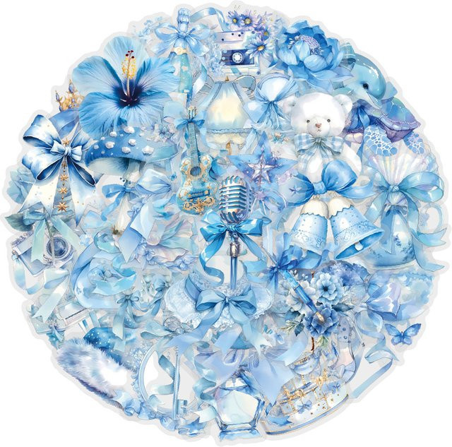 60-teiliges Set blaue Koketten-Aufkleber von BulingBulingStickers Store, wasserfeste transparente PET-Blumenzubehör für dein Tagebuch - Bild 1