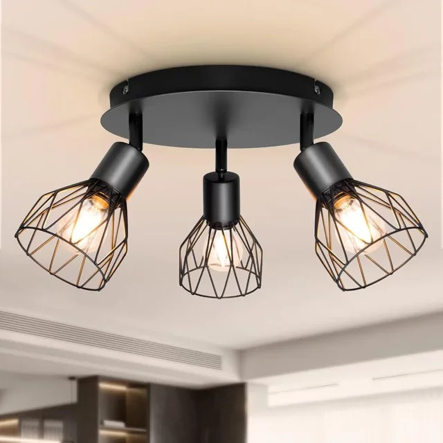 JOYINLED Deckenleuchte und Wandstrahler aus Metall in Schwarz mit 3 drehbaren Leuchten für E14 LED-Leuchtmittel, ideal für Küche, Wohnzimmer und Schlafzimmer - Bild 1