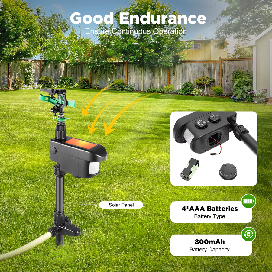 Bymaocar Solarbetriebener Bewegungsmelder-Sprinkler zur Tierabwehr mit Infrarotsensor, 120-Grad-Erfassung und 10 m Sprühweite, Schwarz - Bild 5
