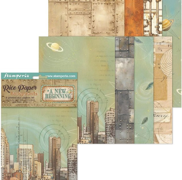 Stamperia Motiv-Strohseide Backgrounds A New Beginning 8er-Set Multicolor A6 matt - Bild 1