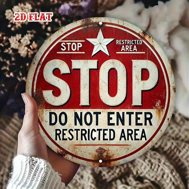 Potdemiel Vintage Metallschild Do Not Enter Restricted Area Rund in Rot und Weiß, Durchmesser: 20 cm - Bild 1