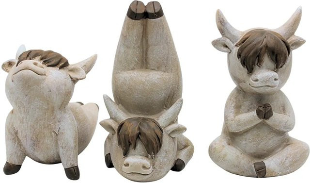 3er Set Keramik Highlandrinder in Yogaposen von Dekohelden24, B/T/H: 10 x 9 x 16 cm - Bild 1