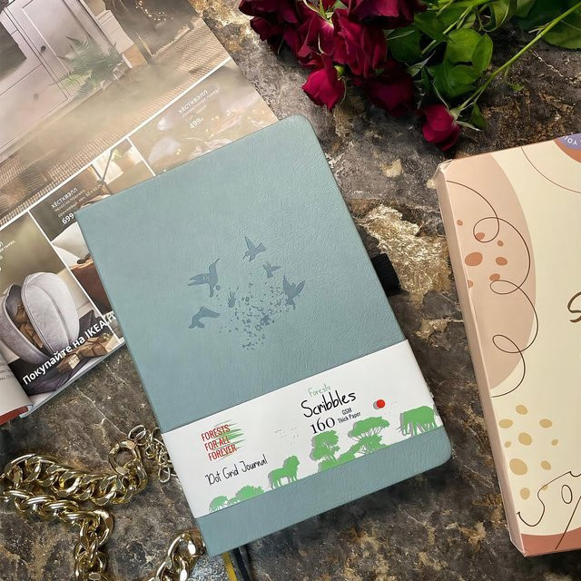Sky Birds Bullet Dotted Journal Hardcover Notizbuch mit cremefarbenem 160 g/m2 Papier, 160 nummerierte Seiten, 5 x 5 mm Dot-Grid-Layout, Beige/Blau - Bild 1
