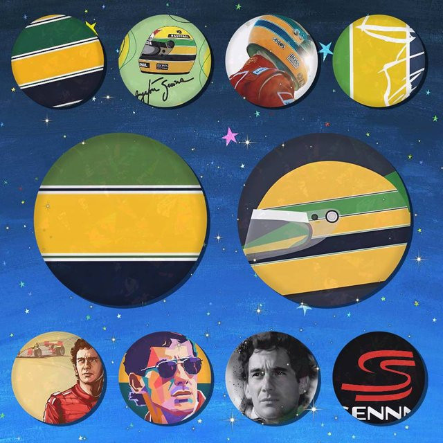 Brosche A-Ayrton S-Senna F1 Snap-in Pins Cartoon-Figur, rund, Unisex - Bild 1